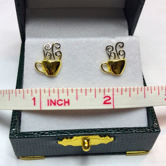 14KT GOLD-PLATED STERLING SILVER Coffee Cup Studs - Picture 9 of 11